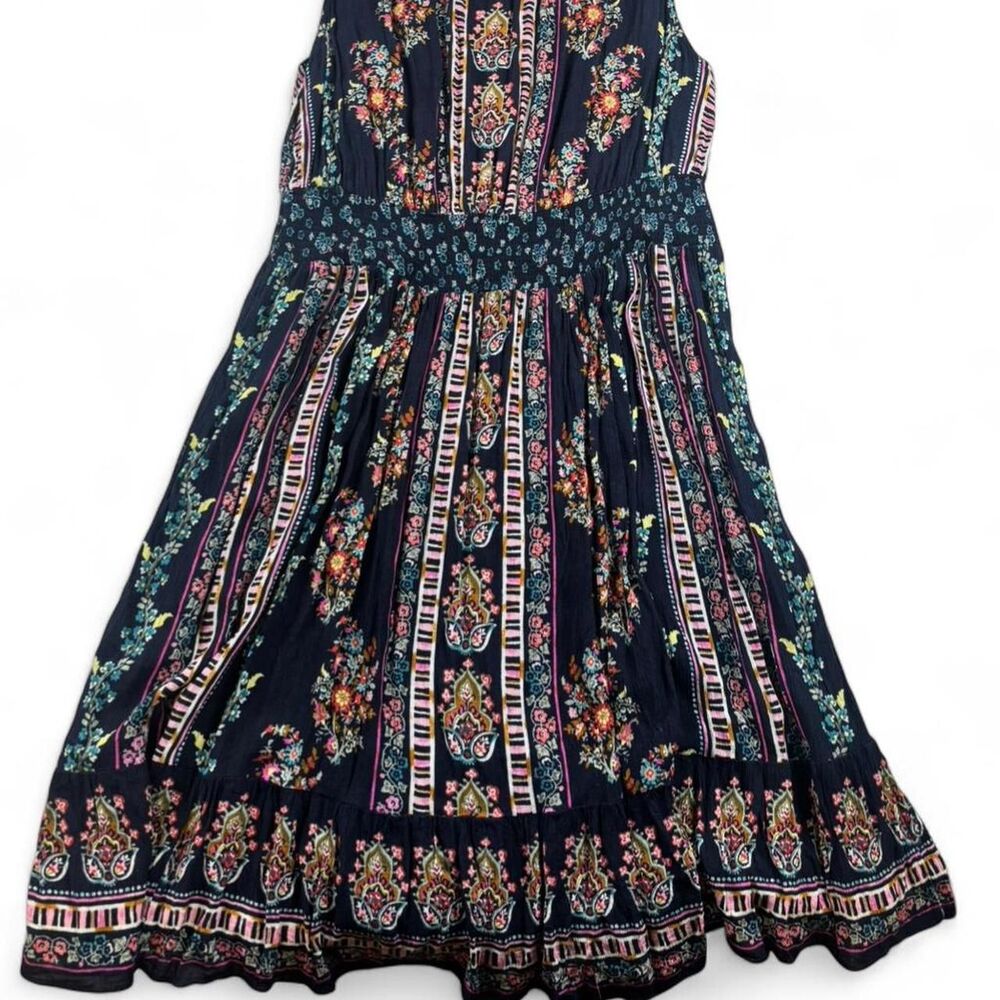 Bila Boho Floral Midi Dress Navy Blue Tassels XL - Picture 5 of 5